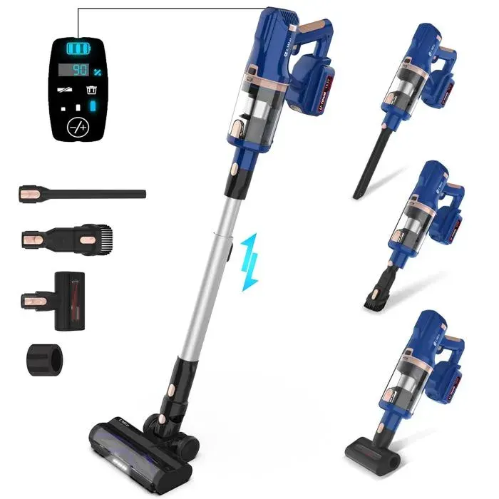 TOPESCT aspirateur balai sans fil40KPA/300W Aspirateur sans FilAffichage LEDSystème de filtration HEPA appareil 2-en-1Bleu