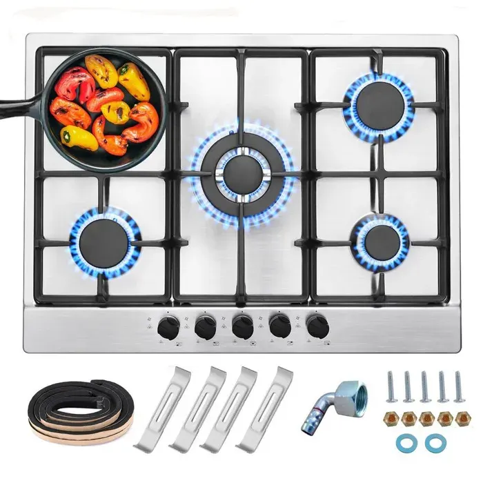 TopStrong Table de cuisson à gaz encastrable 5 brûleurs 4200W Acier inoxydable Gaz naturel/Propane