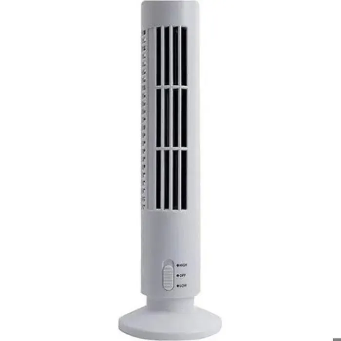 Trade Shop - Ventilateur tour vertical portable sans pales chargement USB 3 W 2 vitesses 11 x 34 cm - Blanc