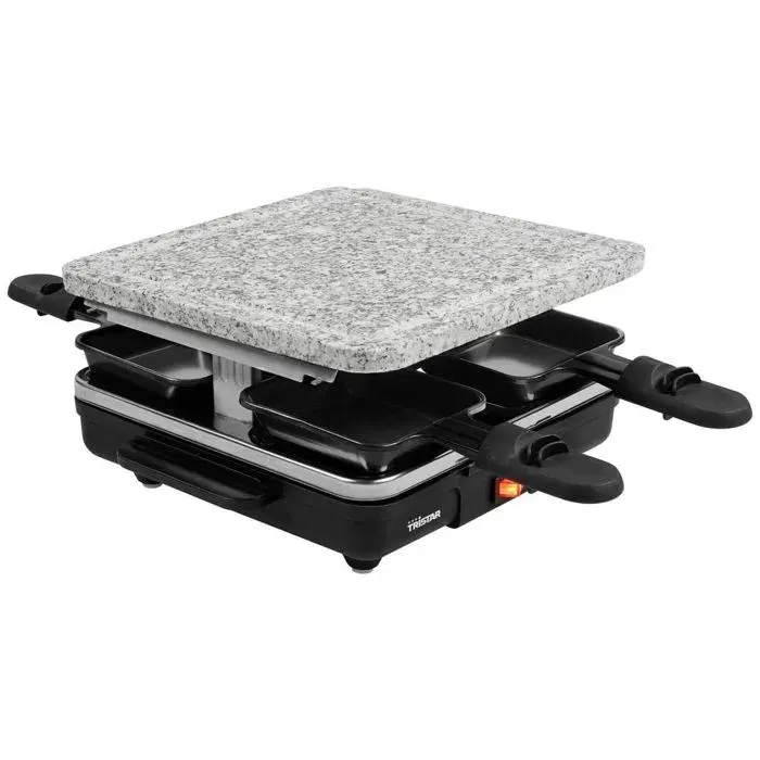 Tristar RA-2745 Appareil à raclette revêtement anti-adhésif voyant lumineux 4 poêlons avec pierrade noir gris