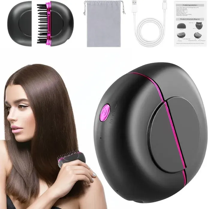TTLIFE Brosse Lissante pour Cheveux Sans Fil Mini Lisseur Rechargeable Portable Mini Lisseur Cheveux Brosse 3 Température