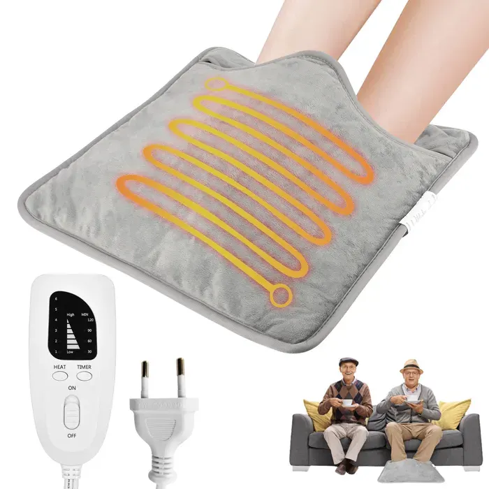 TTLIFE Chauffe-pieds Électrique 40x40cm Coussin Chauffant 6 Modes de Chauffage 4 Minuterie Arrêt Automatique 40℃ à 60℃