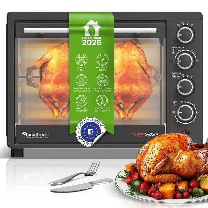 TurboTronic EV35 - Four électrique 35 L - Four de table chaleur tournante - Mini four grande capacité - 1600 W - 230°C