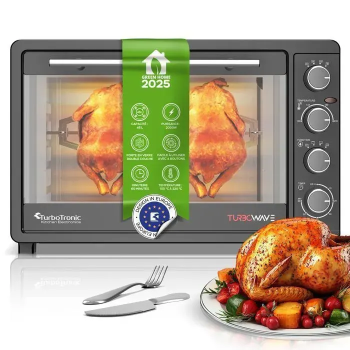TurboTronic EV45 - Four électrique 45 L - Four de table chaleur tournante - Mini four - 2000 W - 230°C