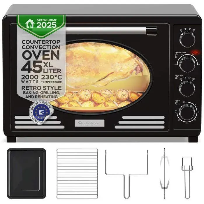 TurboTronic EV45R - Four électrique 45 L - Four de table chaleur tournante - Mini four- Portes françaises - 2000 W - 230°C