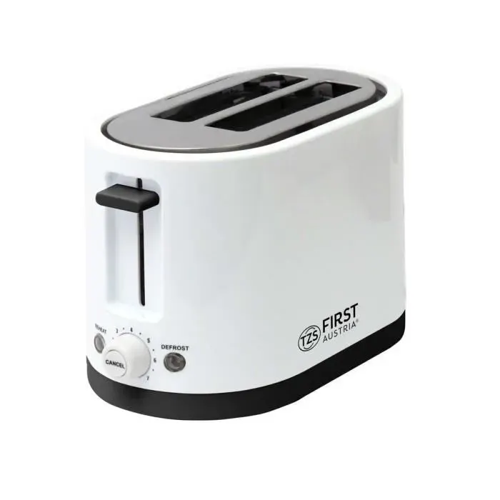 TZS First Austria Grille-Pain 2 Fentes Court 750W Toaster pour 2 Tranches de Pain Fonction Réchauffer et Décongeler à 7 Niveaux