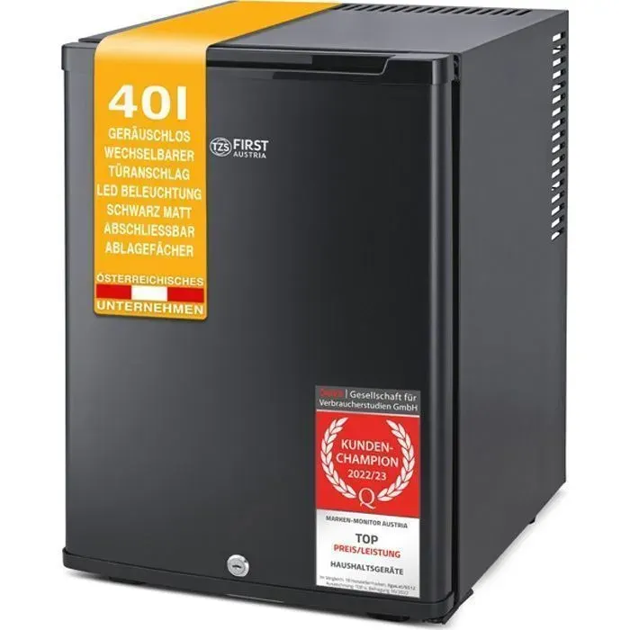 TZS First Austria - Mini réfrigérateur 40L silencieux - Minibar pour camping bureau chambre & hôtel - Noir mat