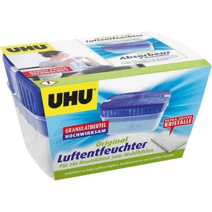 UHU Déshumidificateur rechargeable 1000 g — pour pièces jusquà 80 m³ anti-moisissure — coloris Blanche