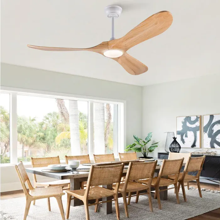 ULEVR ventilateur de plafond 132 cm avec LED télécommande 3 pales en bois blanc et bois naturel