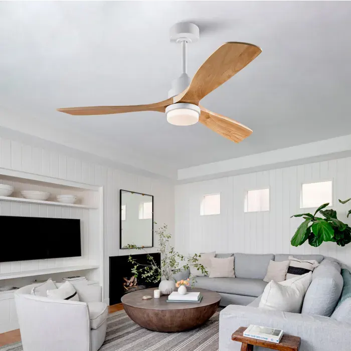 ULEVR Ventilateur de plafond 132 cm avec lumière LED 20W télécommande 6 vitesses bois massif blanc et bois naturel