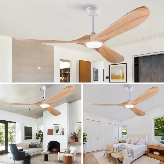 ULEVR ventilateur de plafond 152 cm avec LED 3 pales en bois télécommande 6 vitesses réversible blanc