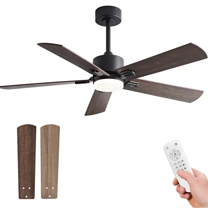 ULEVR Ventilateur de plafond 42 pouces avec lumière LED 20 W télécommande 6 vitesses réversible noir bois noyer