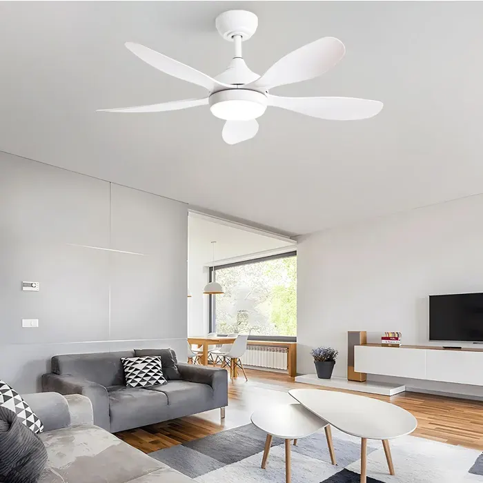 ULEVR Ventilateur de plafond 42 pouces avec lumière télécommande 6 vitesses moteur DC réversible LED 18W dimmable blanc