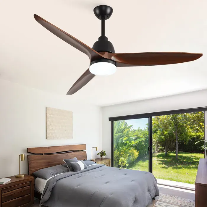 ULEVR Ventilateur de plafond 52 pouces avec LED dimmable 3 pales en bois 6 vitesses rotation réversible noyer et noir