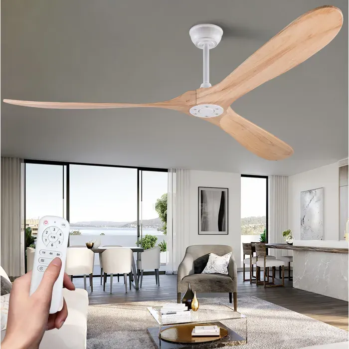 ULEVR Ventilateur de plafond 72 pouces en bois naturel moteur DC silencieux télécommande sans éclairage réversible