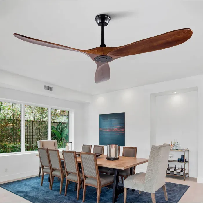 ULEVR Ventilateur de plafond sans lumière 60 pouces bois massif noyer noir moteur DC silencieux télécommande