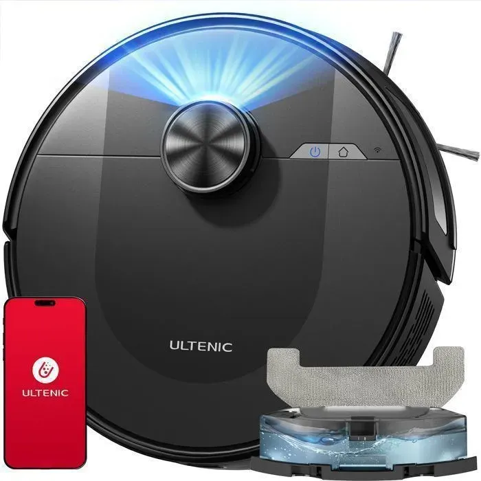 Ultenic D10 Robot Aspirateur Laveur – 6000Pa/200 Min- Navigation LiDAR Silencieux Spécial Poils & Moquettes