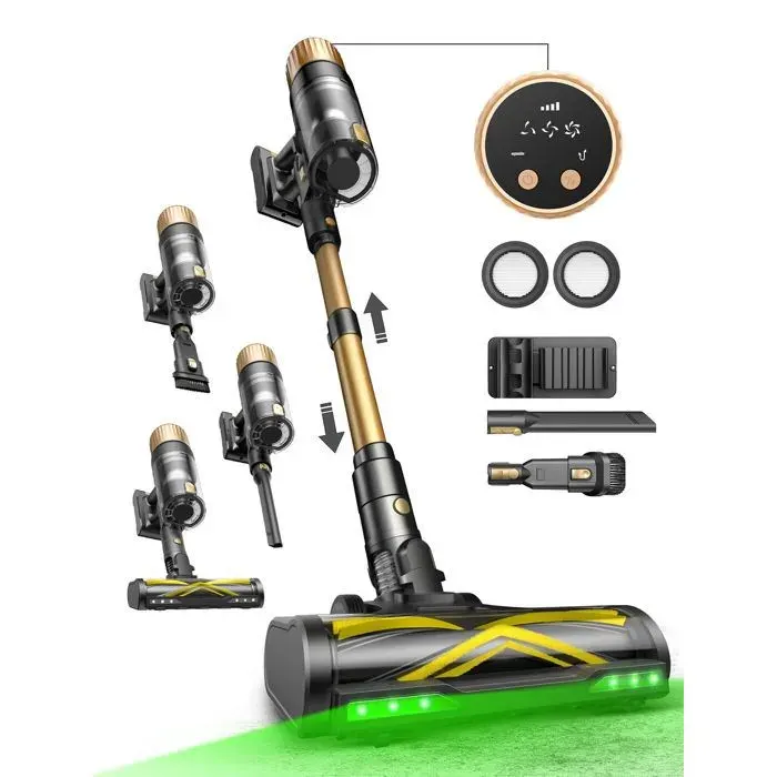 Ultenic UP15 Aspirateur balai sans fil – Auto-portant - 70 min- 580 W - 150 AW - 75 kPa - Écran LED - Batterie amovible - GreenEye