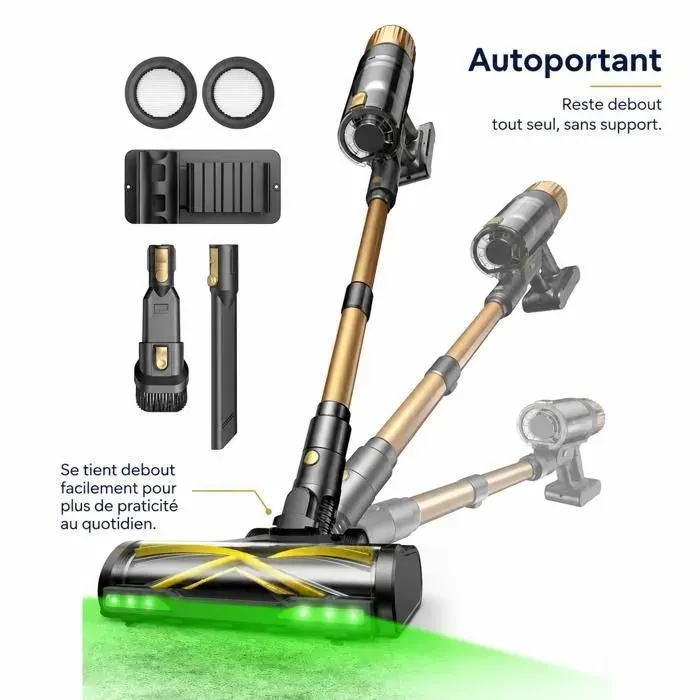 Ultenic UU15 Aspirateur balai sans fil – Auto-portant - 70 min- 580 W - 150 AW - 75 kPa - Écran LED - Batterie amovible - GreenEye