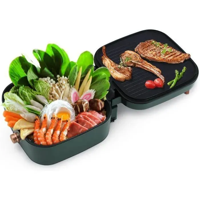 UTEN 1800W Appareil à fondue 2 En 1Grill Électrique 2 en 1 Hot Pot BBQavec Contrôle de Température Indépendant