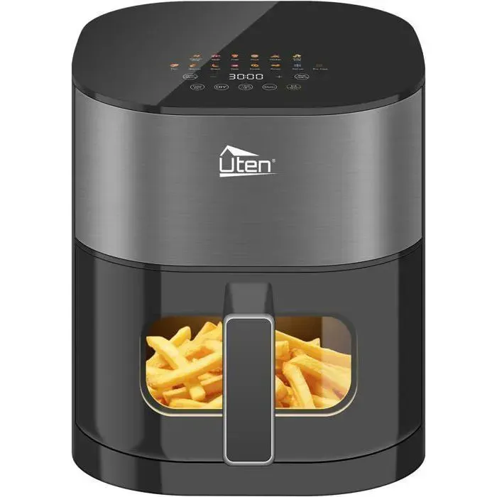 UTEN Air Fryer Sans Huile 5.5L 2000W Friteuse à Air avec Écran Tactile LED 14 Programmes et Fenêtre Visible