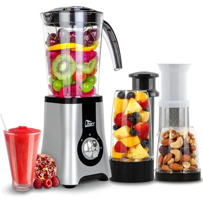 Uten Blender Multifonction 5 en 1Mixeur 1.25LRobot Cuisine Broyeur à GlaceFouetPresse-CitronLames Inox 3043 Tasses Incluses
