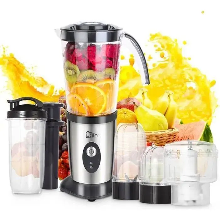 UTEN Blender Smoothie 1.25LMini Blender 220WMixeur Multifonction avec 2 Lames InoxBlender Pour Jus Fruits Légumes Milk Shake