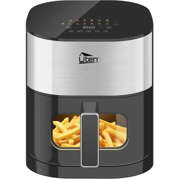 UTEN Friteuse Sans Huile 55L 2000W Double Résistance Haut et Bas 14 Programmes Écran Tactile et Fenêtre Visible
