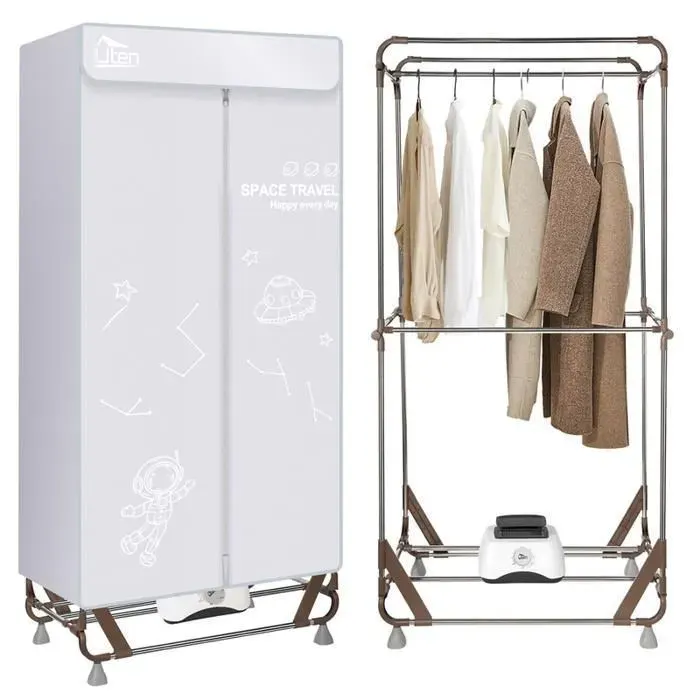 UTEN Sèche-Linge Électrique Portable 1500W Séchoir à Linge Pliable Armoire de Séchage 15kg Double Couche avec Minuterie