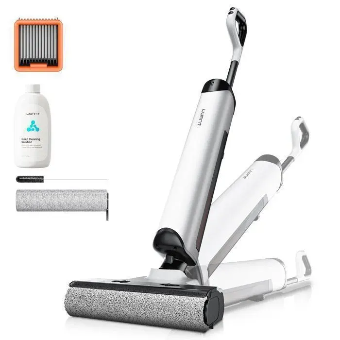 Uwant D500 Aspirateur Laveur Sans Fil -180° Plat -180 m² -60 °C séchage -Double réservoir 135L -Désodorisation -Anti‑Cheveux -IPX6