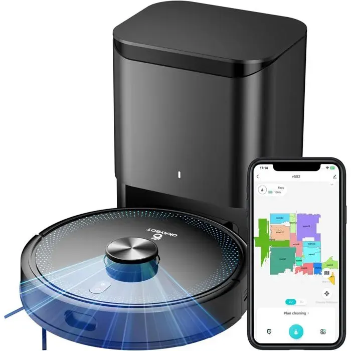 V2 Aspirateur Robot Laveur Avec Station4000Pa3.5L Vidage Automatique PoussièreLidar120 Min AutonomieCompatible Alexa/App/Wifi