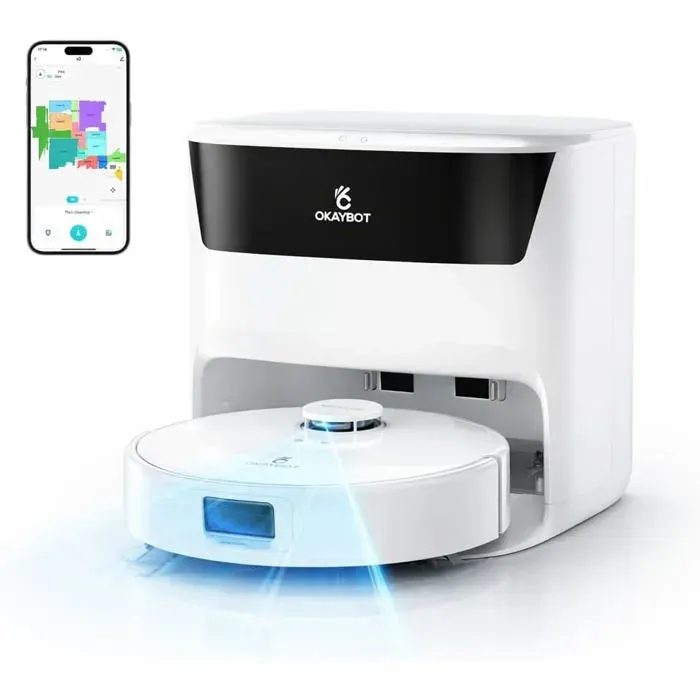 V3 Robot Aspirateur LaveurSerpillières Auto-Nettoyantes & RelevablesSéchage À L’Air ChaudBrosses Zero-EnchevêtrementAspiration