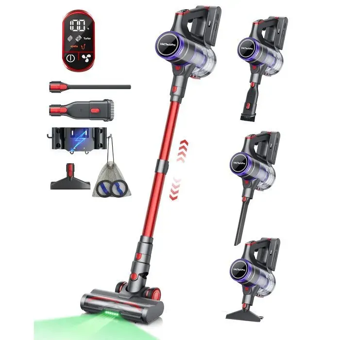 VACTechPro 48kPa/550W/70Min Aspirateur Balai sans Fil1.6L Aspirateur sans Fil avec Filtration à 8CouchesTrès Silencieux Aspirateur