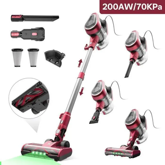 VACTIDY Blitz C8 - Aspirateur Balai Avec Fil - 200 AW 70 kPa 500 W - Câble Long 7 m (Couvrant 160 ㎡) - Capacité 15 L