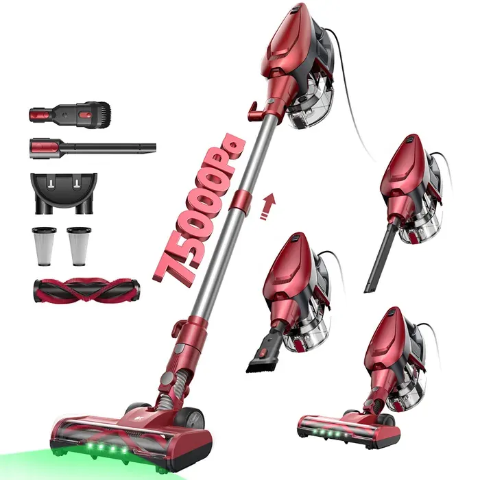 VACTIDY Blitz C9 - Aspirateur Balai Avec Fil - 75 kPa/200AW/600W - Câble Long 7 m (Couvrant 150 ㎡) - Capacité 15 L - Autoportant