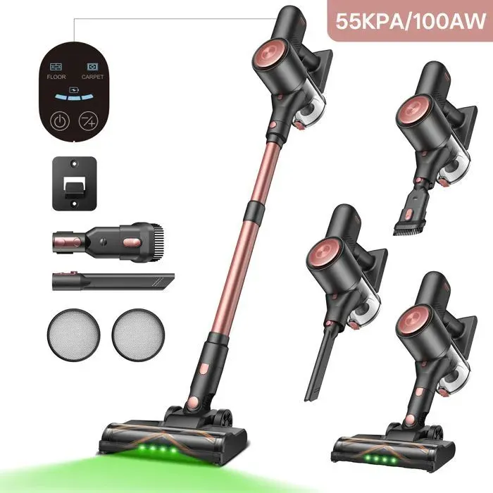 Vactidy Blitz V10 Pro - 100 AW 55 kPa 400 W - Aspirateur Balai sans Fil - 45 Min Autonomie - Écran LED - Tige télescopique