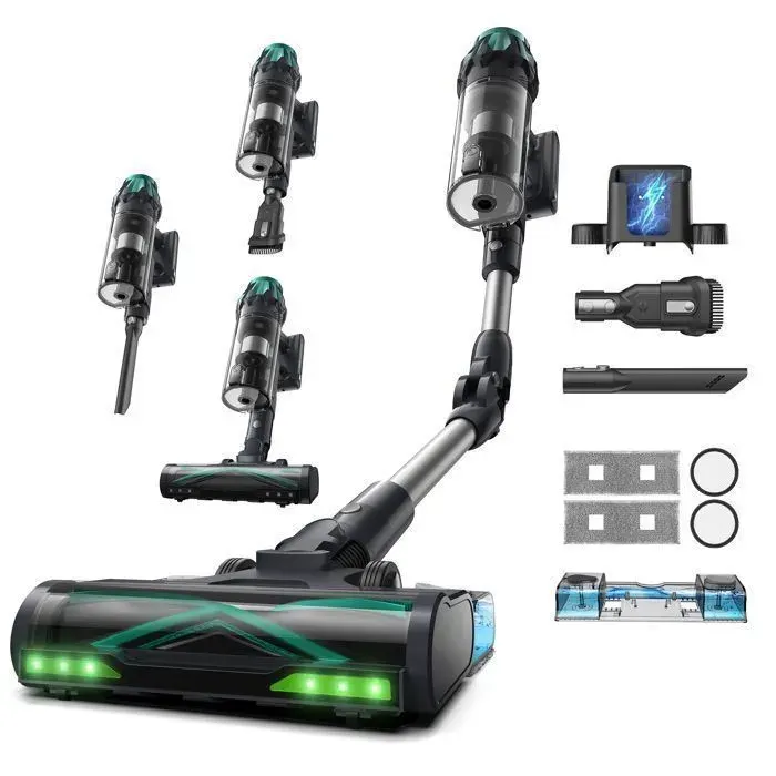 Vactidy Blitz V15 MAX+ - 80 kPa / 65 min/1.5L - Sec et Humide - Brosse Anti-Emmêlement - Écran LED - Aspirateur Balai sans Fil
