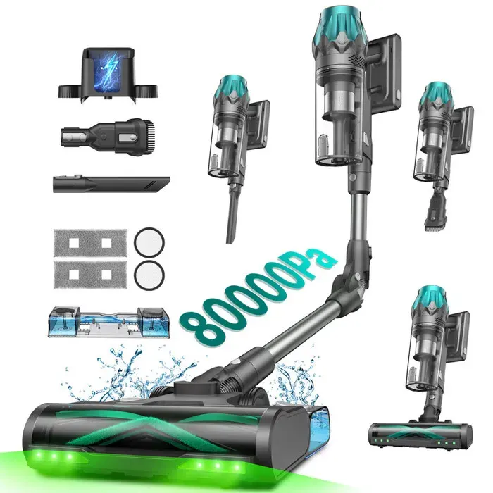 Vactidy Blitz V15 Max - Aspirateur Balai sans Fil - 80 kPa/130AW/580W - 65 Min Autonomie - Écran LED - Bac 15 L - Sec/Humide