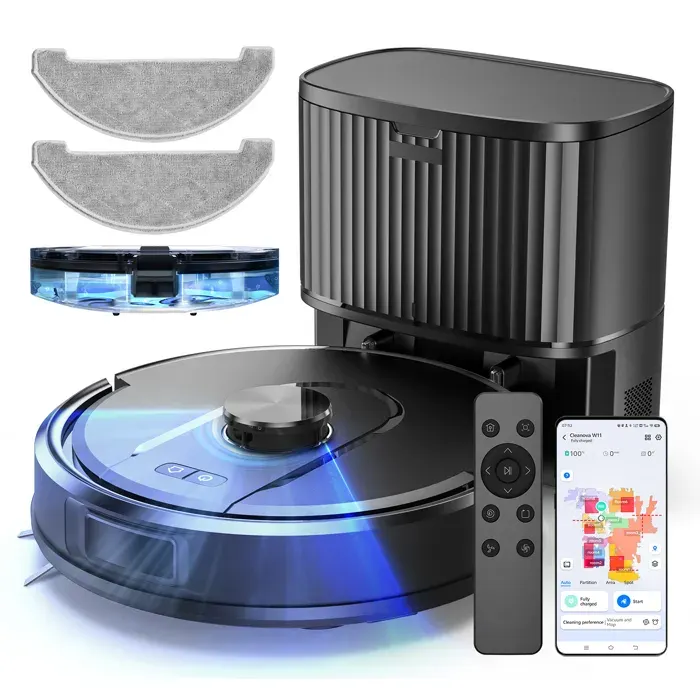 Vactidy Cleanova W11-Aspirateur Robot Laveur 5000Pa-180min Autonomie-Bac 2L-Vidange Auto-Navigation LiDAR - Apple Watch/APP/Alexa