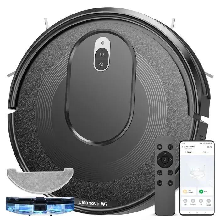 Vactidy Cleanova W7- 4000 Pa Aspirateur Robot Laveur 3 en 1- 120min dAutonomie - Connecté Alexa/APP/IFTTT - Ultra Silencieux 55 dB