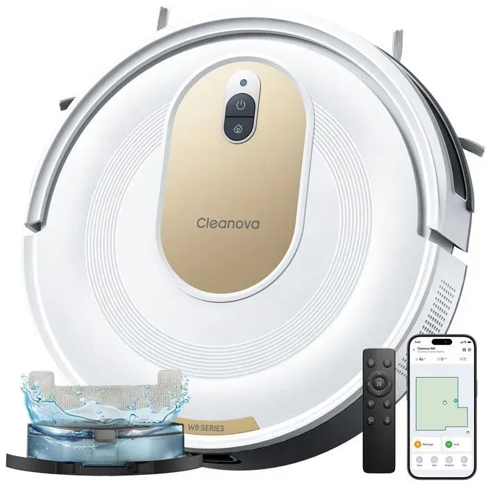 Vactidy Cleanova W8 -Aspirateur Robot Laveur -5000Pa /150Min -Poils d’Animaux et Tapis -Anti-enroulement -Mince Silencieux -Blanc