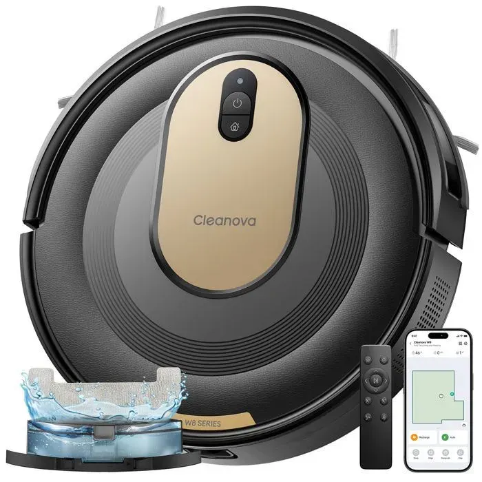 Vactidy Cleanova W8 - Aspirateur Robot Laveur -5000Pa /150Min - Poils d’Animaux et Tapis -Anti-enroulement -Mince Silencieux -Noir