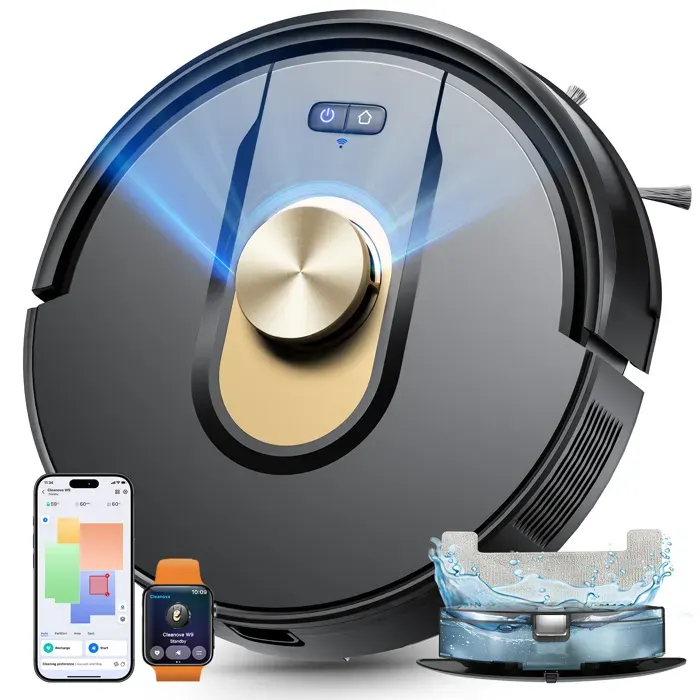 Vactidy Cleanova W9 - Aspirateur Robot Laveur - 5000 Pa - 180 Min Autonomie - Navigation LDS - iWatch/Alexa/Google Home/IFTTT/APP