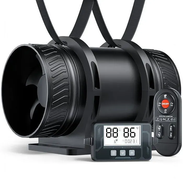 Ventilateur 100 mm Capteur Temp/Hum Télécommande 6 Vitesses Base Incluse pour Refroidissement Électronique