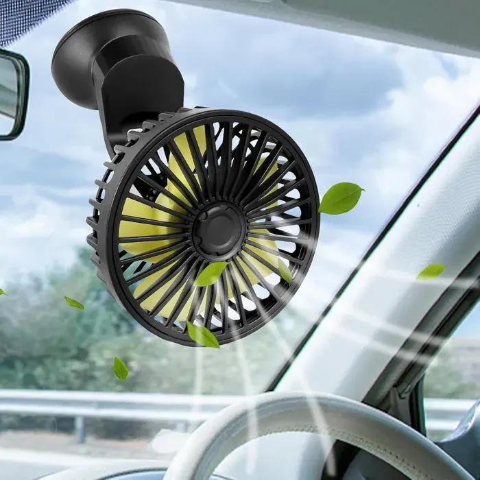 Ventilateur 3 vitesses rotatif à 360° silencieux alimentation USB 5 pales dissipation thermique compact et léger (A noir)