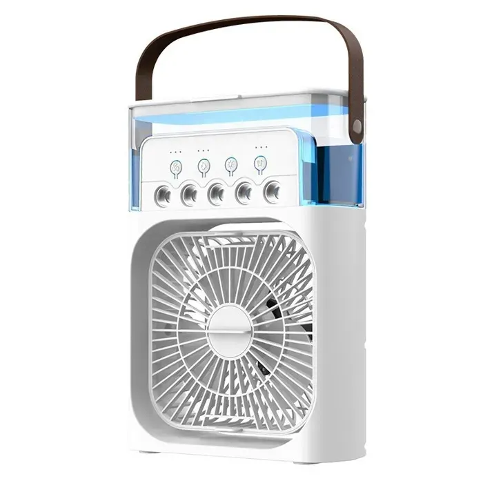 Ventilateur 4 en 1 – – Refroidisseur dair portable avec humidificateur et LED – Pour bureau et chambre – Blanc