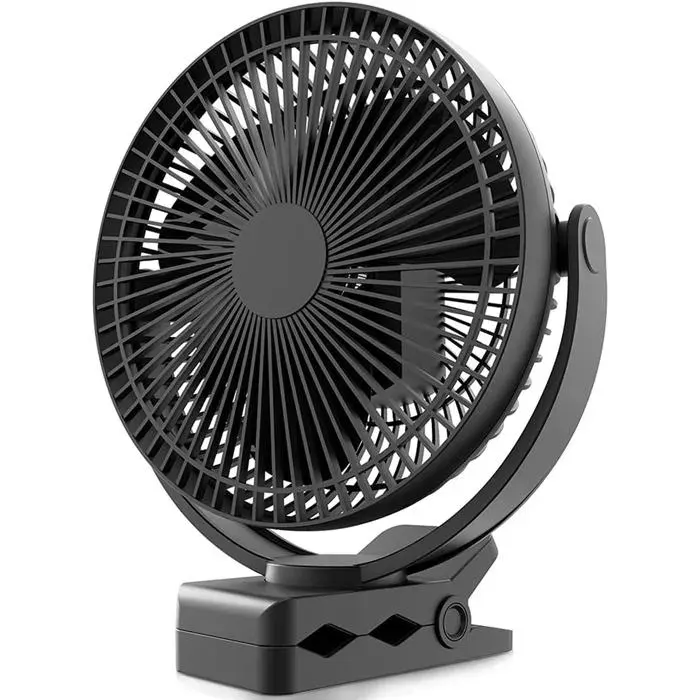 Ventilateur à Clip à Piles 10000 mAh 20CM Ventilateur USB portable 4 Vitesses débit dair puissant Pince Robuste (Noir)