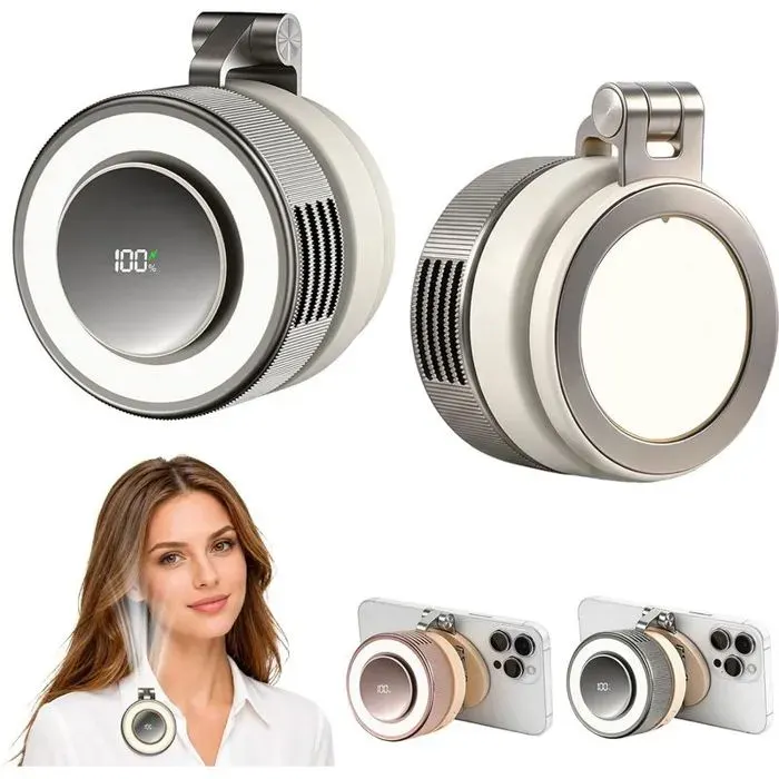 Ventilateur à Clip Magnétique 2 pièces Portable USB avec Éclairage LED pour Bureau-Argenté