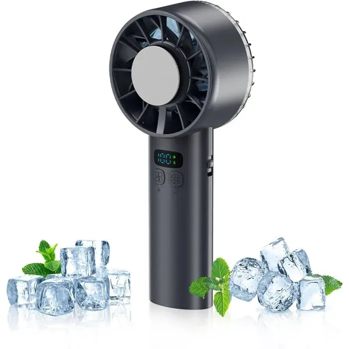 Ventilateur à glace portatif 2025 - Refroidissement supraconducteur 16 °C moteur silencieux rechargeable 5 200 mAh (noir)