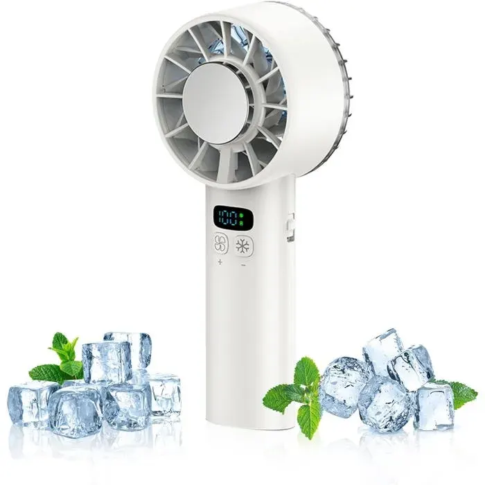 Ventilateur à glace portatif 2025 - Refroidissement supraconducteur TEC 16 °C moteur silencieux rechargeable 5 200 mAh (blanc)